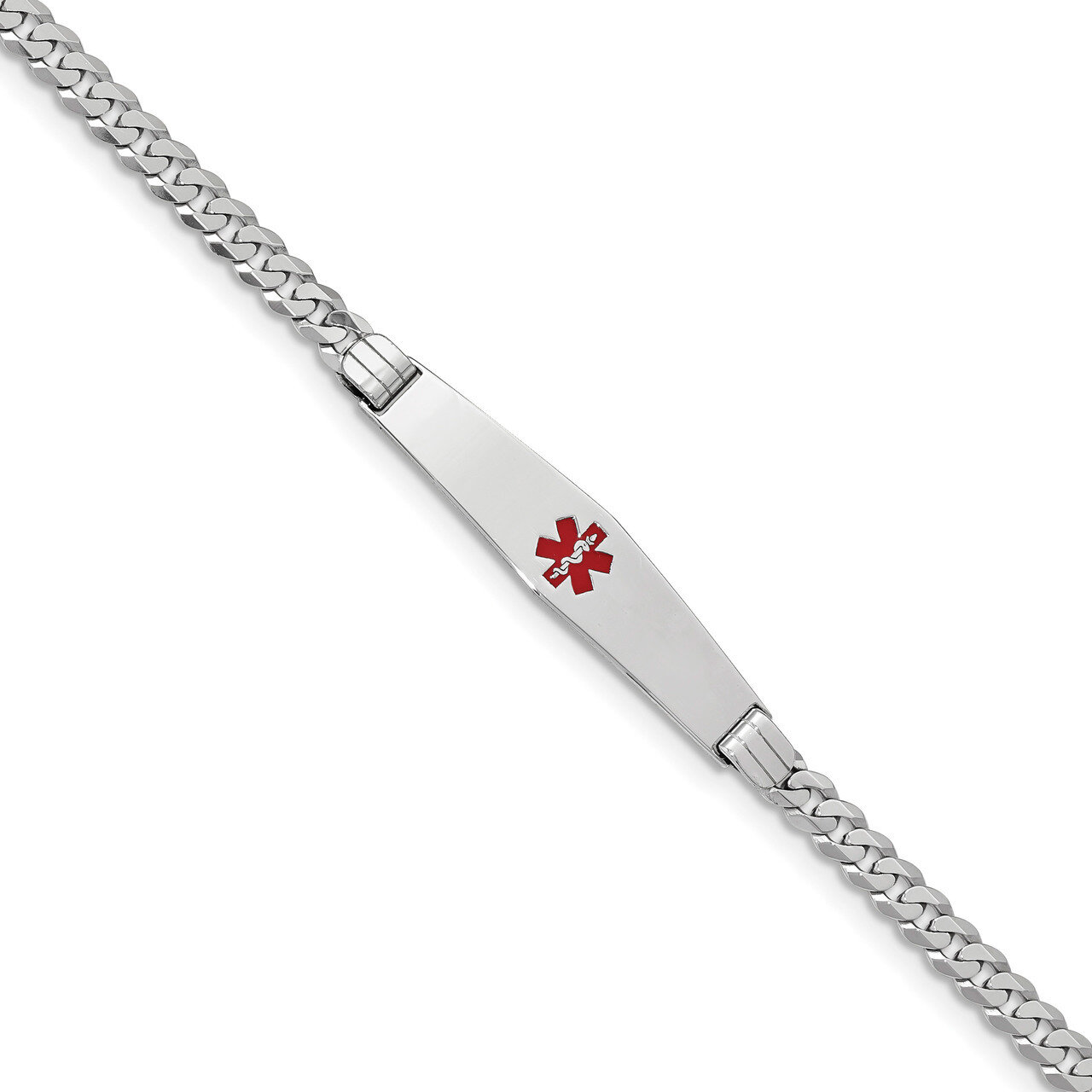 8 Inch Medical Soft Diamond Shape Red Enamel Flat Curb Link ID Bracelet 14k white Gold XM591CCW-8, …