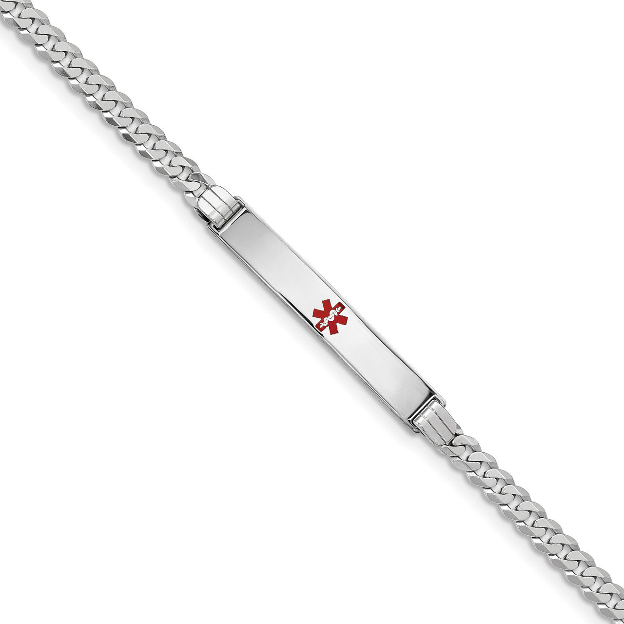 7 Inch Medical Red Enamel Flat Curb Link ID Bracelet 14k white Gold XM591CRW-7