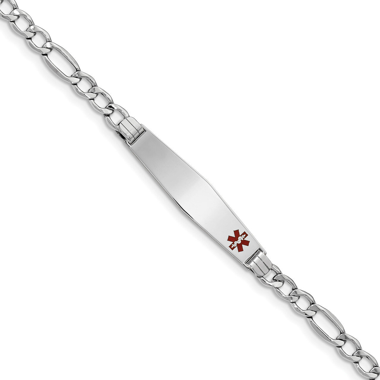 Medical Soft Diamond Shape Red Enamel ID w Semi-Solid Figaro Bracel 14k white Gold XM592FCW-8