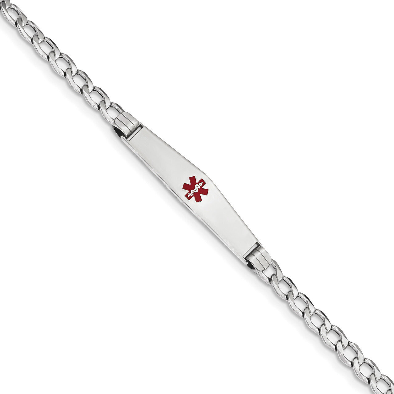 Medical Soft Diamond Shape Red Enamel ID w Semi-Solid Cuban Bracele 14k white Gold XM593CCW-8, MPN:…
