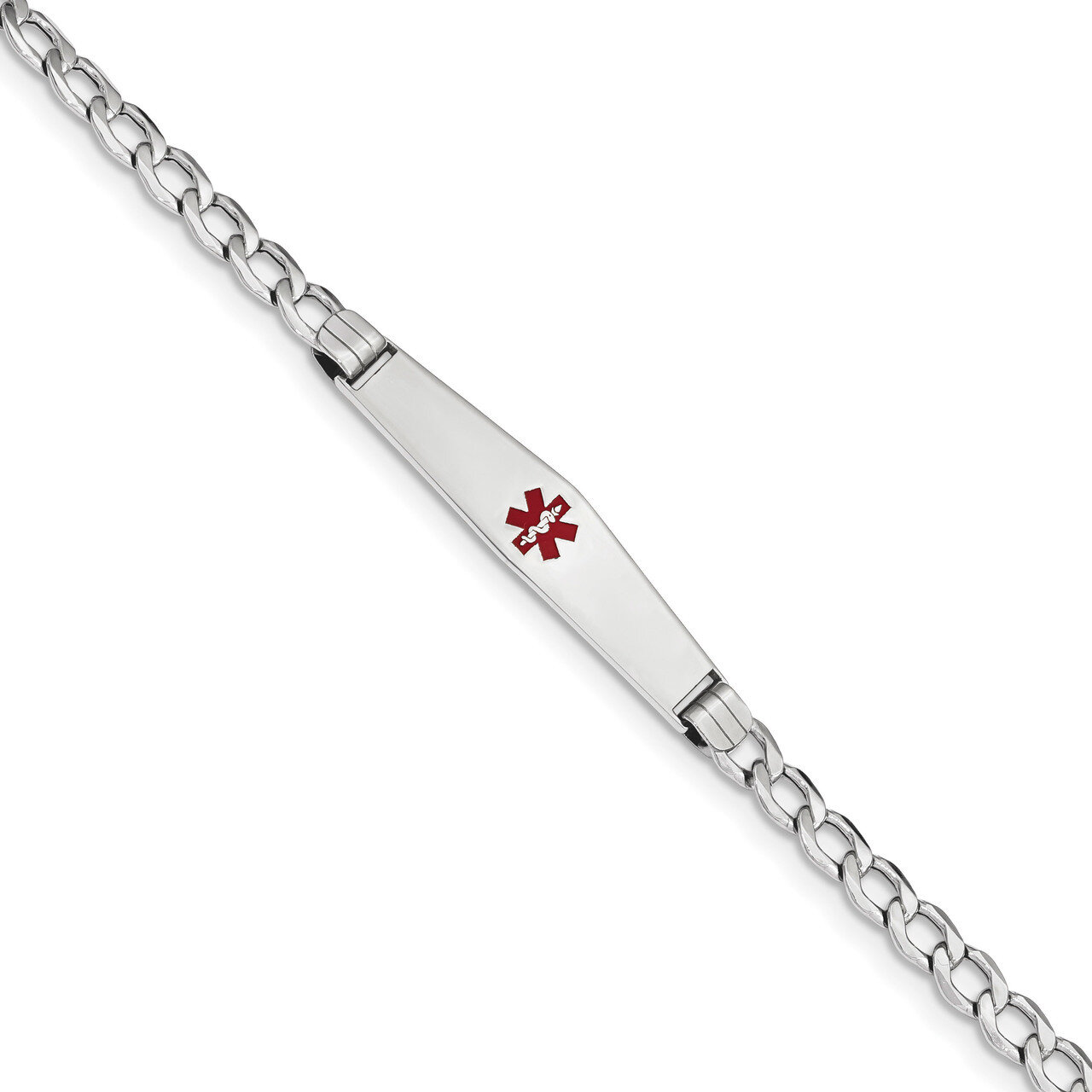 Medical Soft Diamond Shape Red Enamel ID w Semi-Solid Cuban Bracele 14k white Gold XM593CCW-8