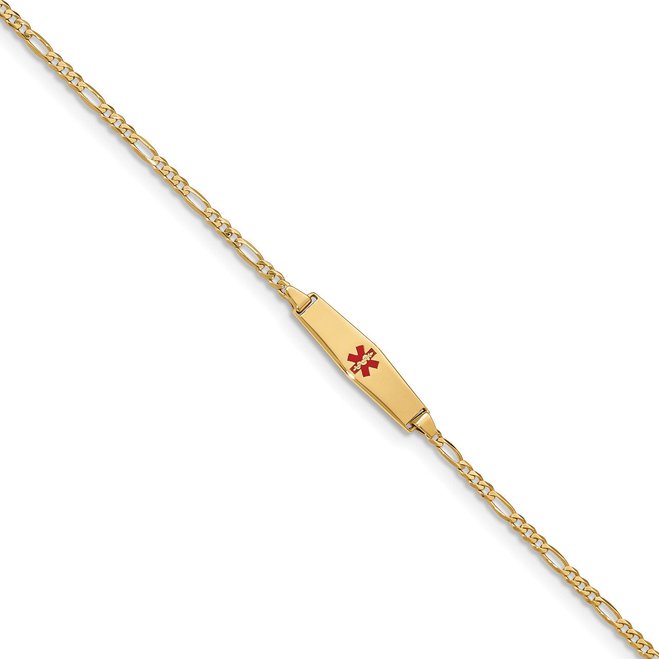 8 Inch Medical Soft Diamond Shape Red Enamel Figaro Link ID Bracelet 14k Gold XM595CC-8