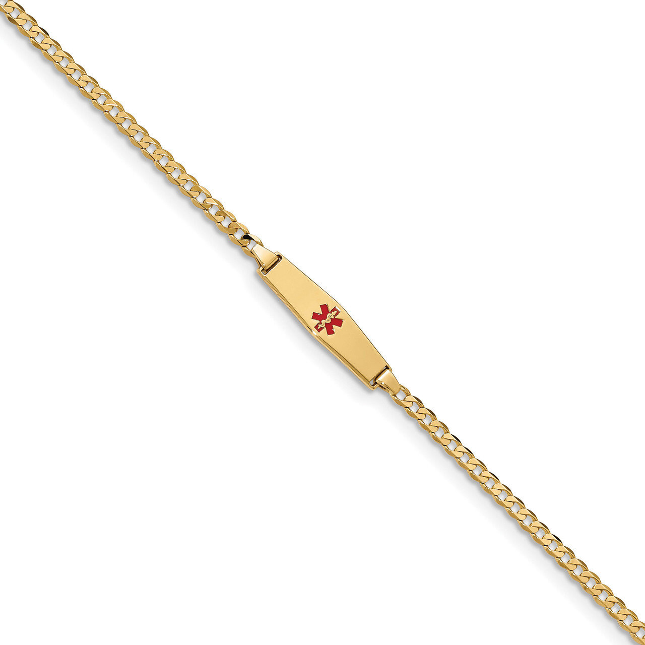 7 Inch Medical Soft Diamond Shape Red Enamel Curb Link ID Bracelet 14k Gold XM596CC-7, MPN: XM596CC…
