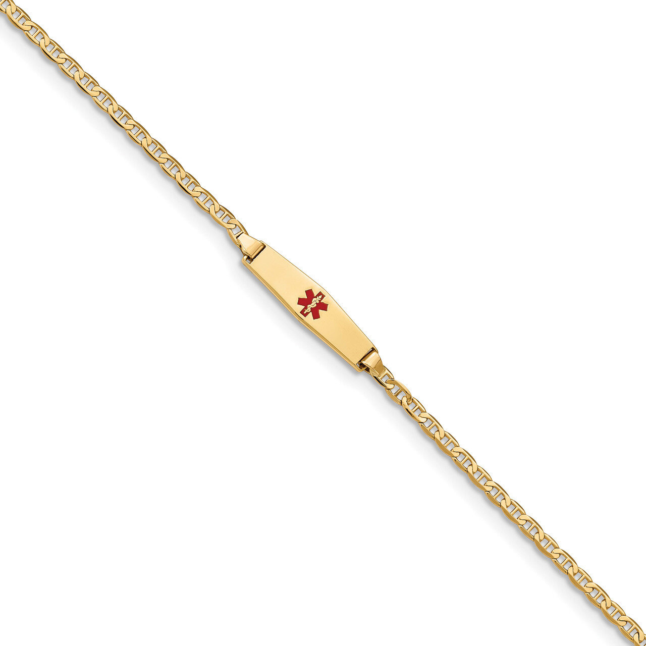 7 Inch Medical Soft Diamond Shape Red Enamel Flat Anchor Link ID Bracelet 14k Gold XM597CC-7, MPN: …