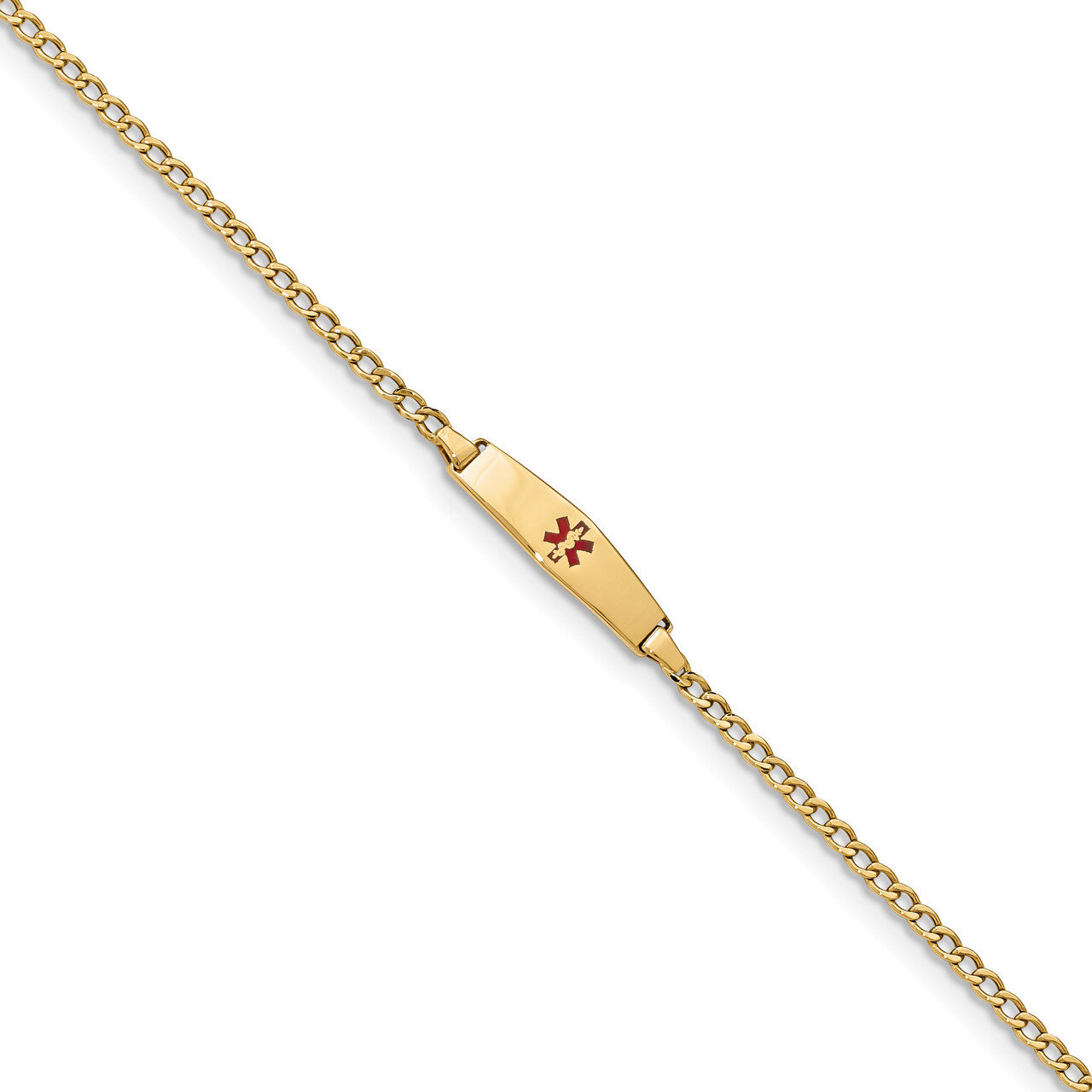 7 Inch Medical Soft Diamond Shape Red Enamel ID with Semi-Solid Cuban Bracelet 14k Gold XM600CC-7, …