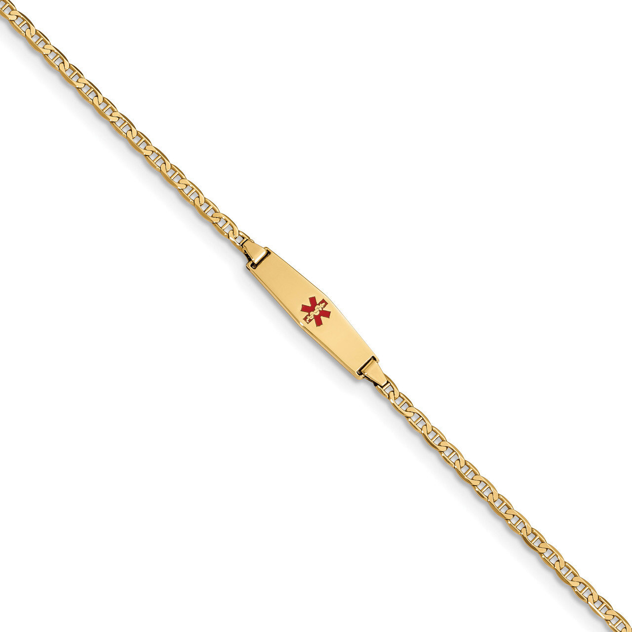 7 Inch Medical Soft Diamond Shape Red Enamel ID w Semi-Solid Anchor Bracelet 14k Gold XM601CC-7, MP…
