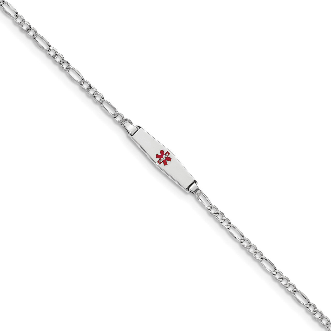 Medical Soft Diamond Shape Red Enamel ID w Semi-Solid Figaro Bracel 14k white Gold XM602CCW-6