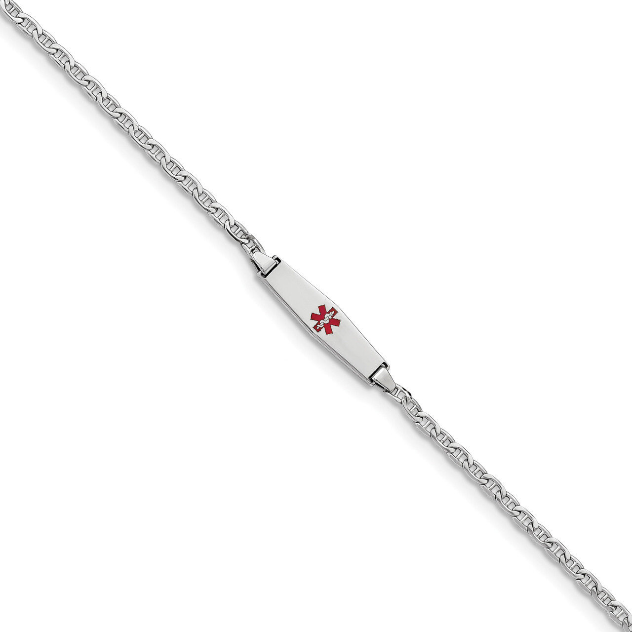 7 Inch Medical Soft Diamond Shape Enamel Semi-Solid Anchor Link ID Bracelet 14k white Gold XM604CCW…