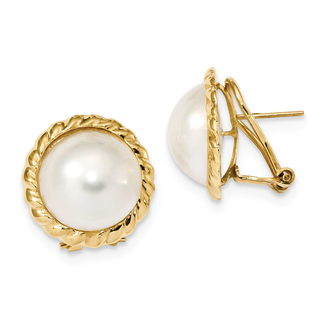 13-14mm White Mabe Freshwater Cultured Pearl Omega Back Earrings 14k Gold XMP97, MPN: XMP97, 191101…
