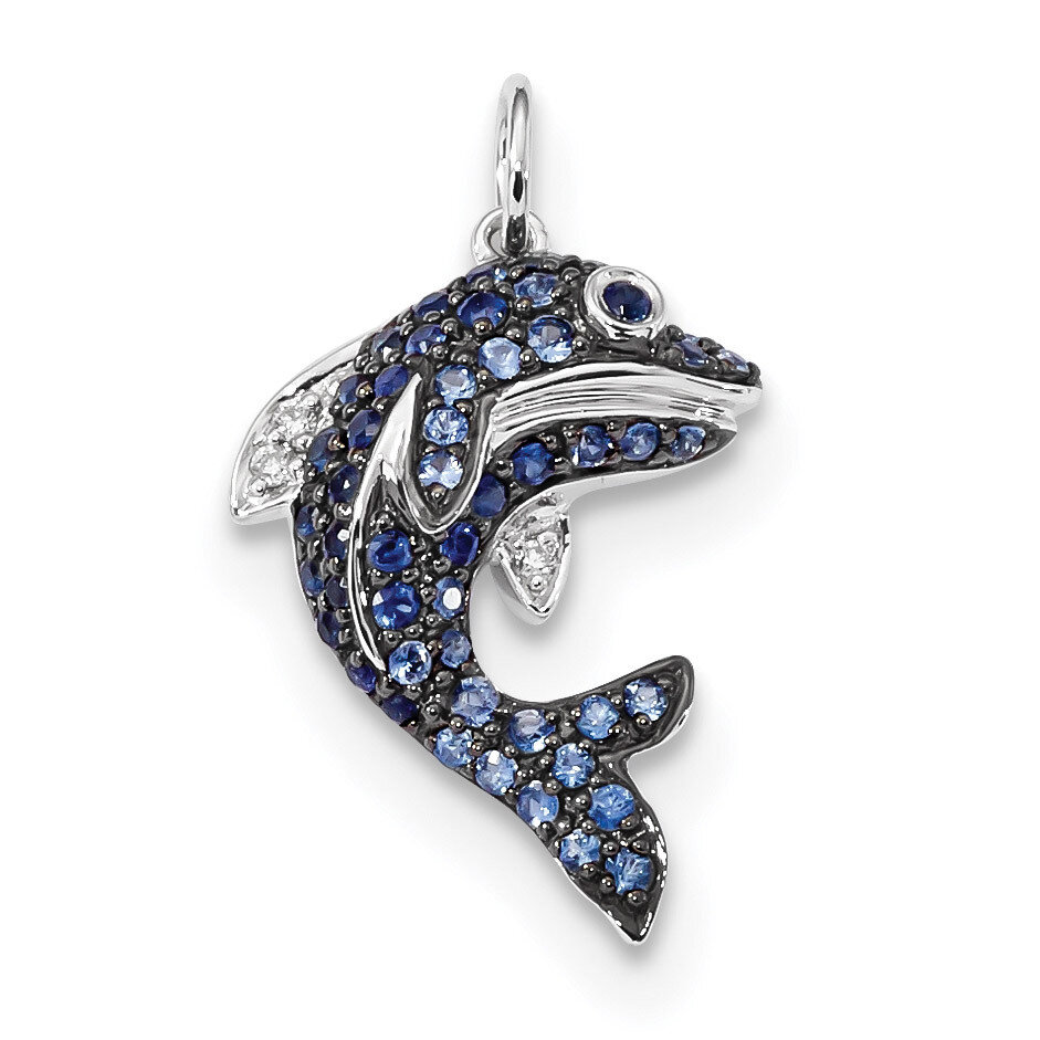Diamond and Blue Sapphire Dolphin Pendant 14k white Gold XP5100S/AA