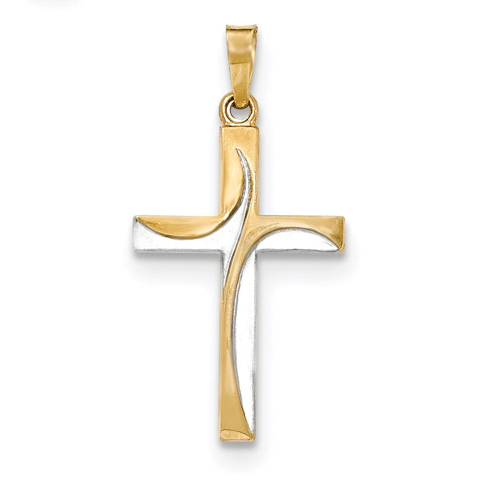 Satin and Polished Latin Cross Pendant 14k Gold & Rhodium XR1416