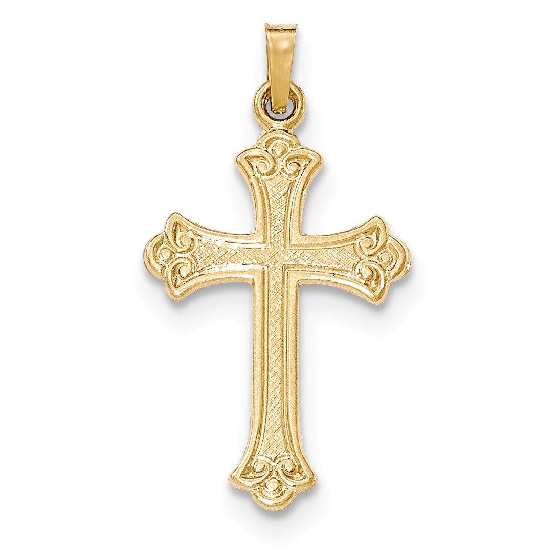 Polished Fleur de lis Cross Pendant 14k Gold Textured XR1448, MPN: XR1448, 886774619743