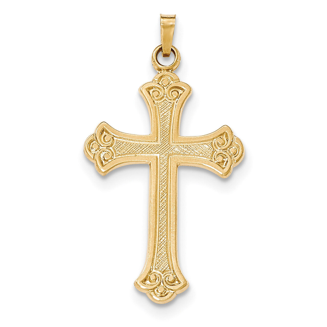 Polished Fleur de lis Cross Pendant 14k Gold Textured XR1449, MPN: XR1449, 191101363474