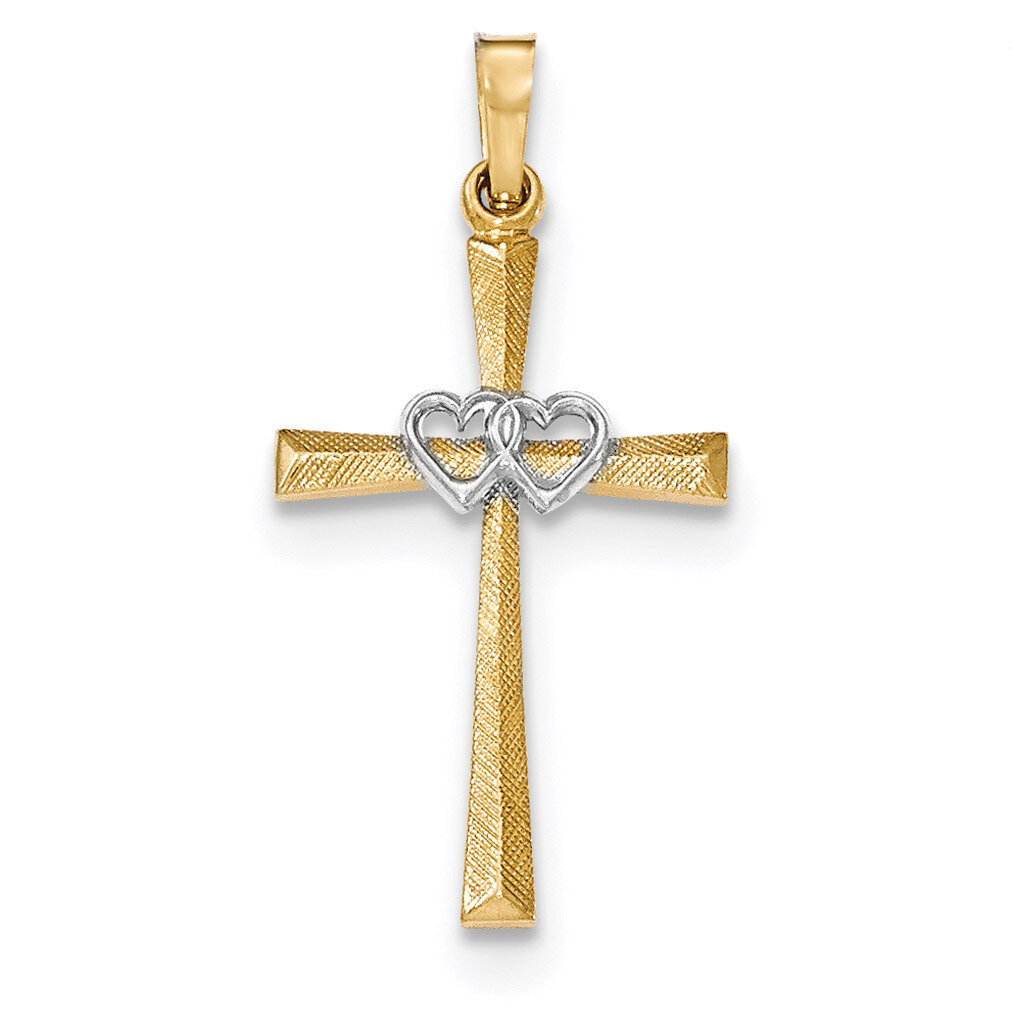 Textured and Polished Latin Cross with Hearts Pendant 14k Two-Tone Gold XR1455, MPN: XR1455, 191101…