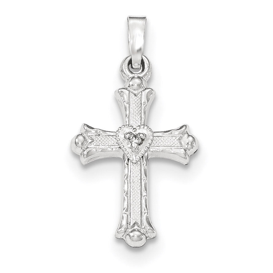 Diamond Textured &amp; Polished Fleur de lis Cross Pendant 14k white Gold XR1462, MPN: XR1462,