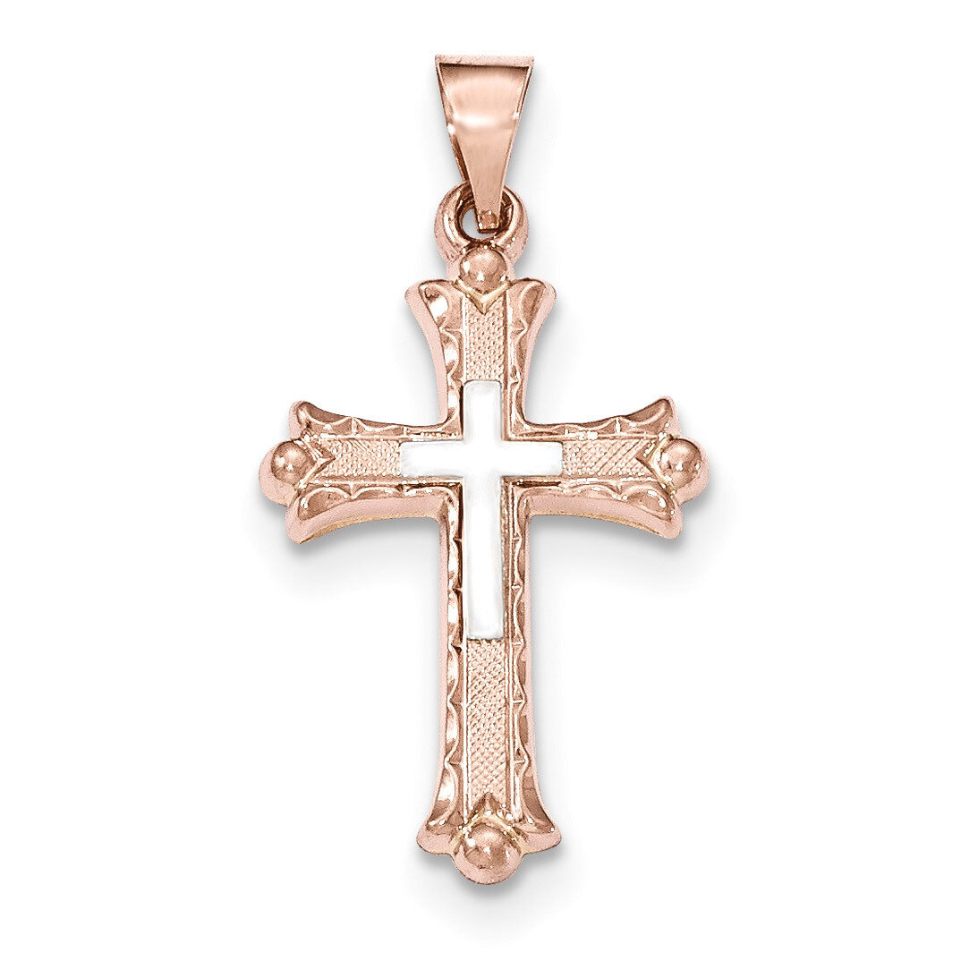 Textured, Brushed & Polished Budded Cross Pendant 14k Two-Tone Gold XR1463