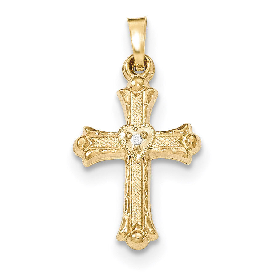 Diamond , Textured, Brushed &amp; Polished Fleur de lis Cross Pendant 14k Gold XR1464, MPN: XR1464,