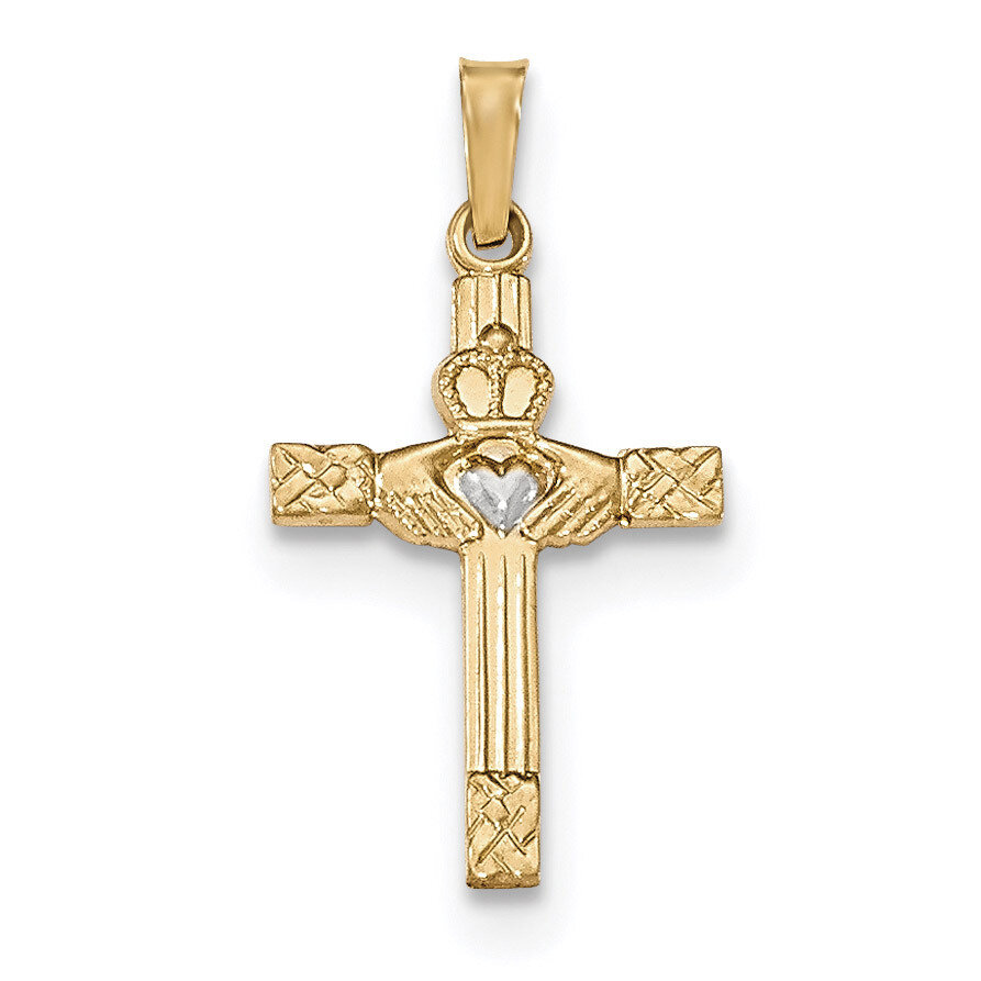 Polished Claddagh Cross Pendant 14k Gold &amp; Rhodium XR1467, MPN: XR1467, 191101456572