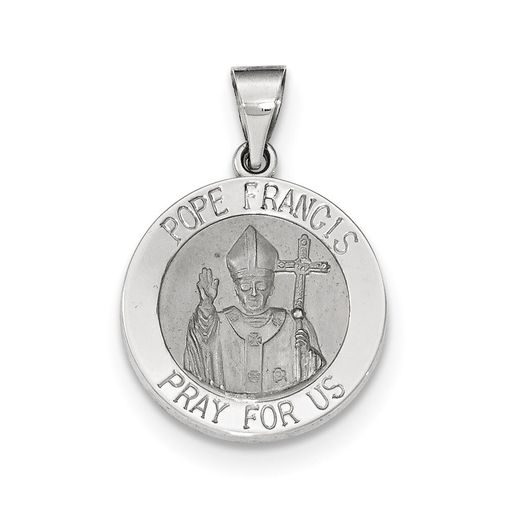 Satin and Polished Hollow Pope Francis Medal 14k white Gold XR1507