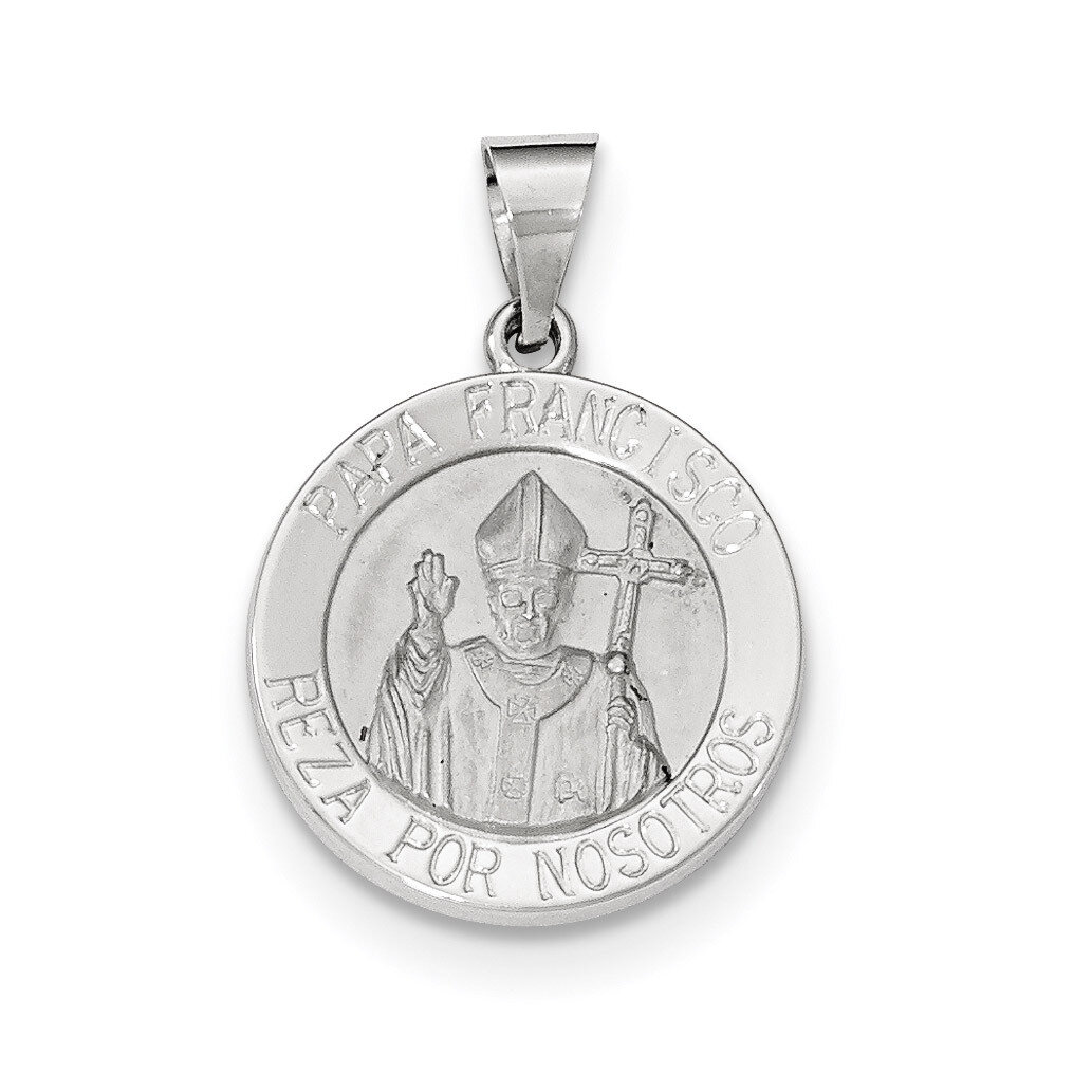 Satin and Polished Hollow Pope Francisco Medal 14k white Gold XR1508, MPN: XR1508, 191101456602