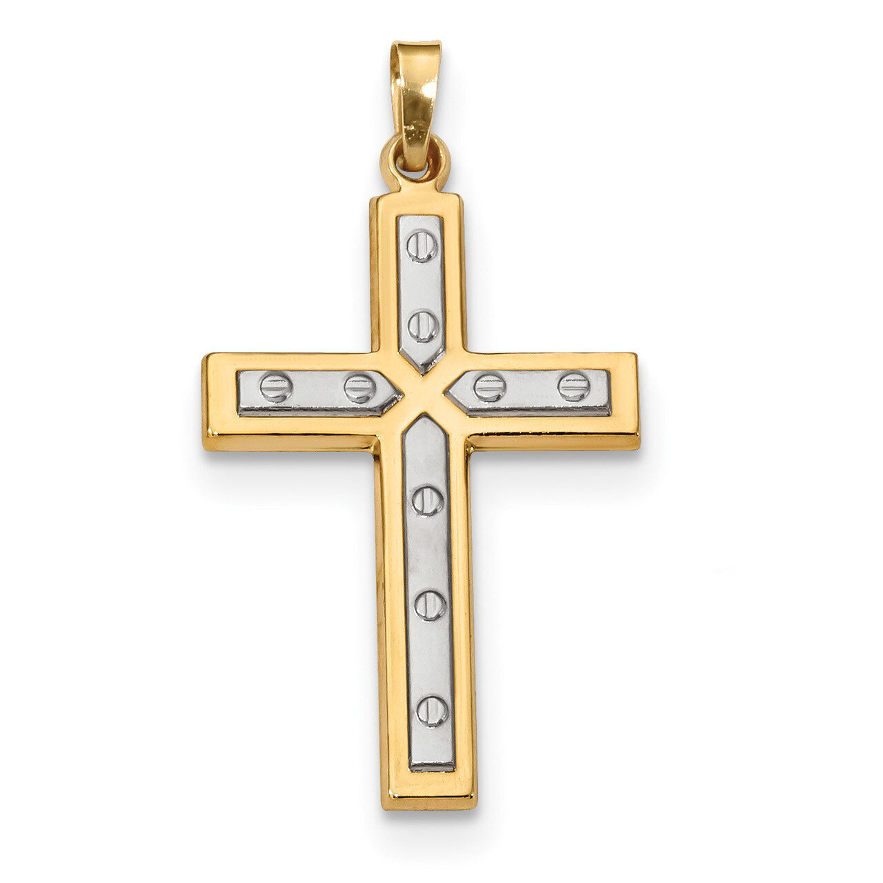 Polished &amp; Satin Cross Pendant 14k Gold &amp; Rhodium XR1566, MPN: XR1566, 886774084879
