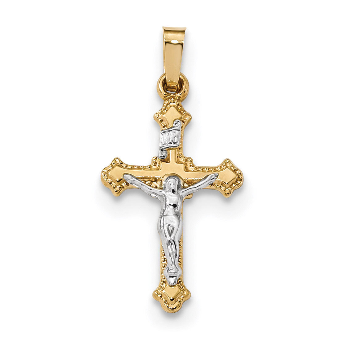 Polished INRI Crucifix Pendant 14k Two-Tone Gold XR1628
