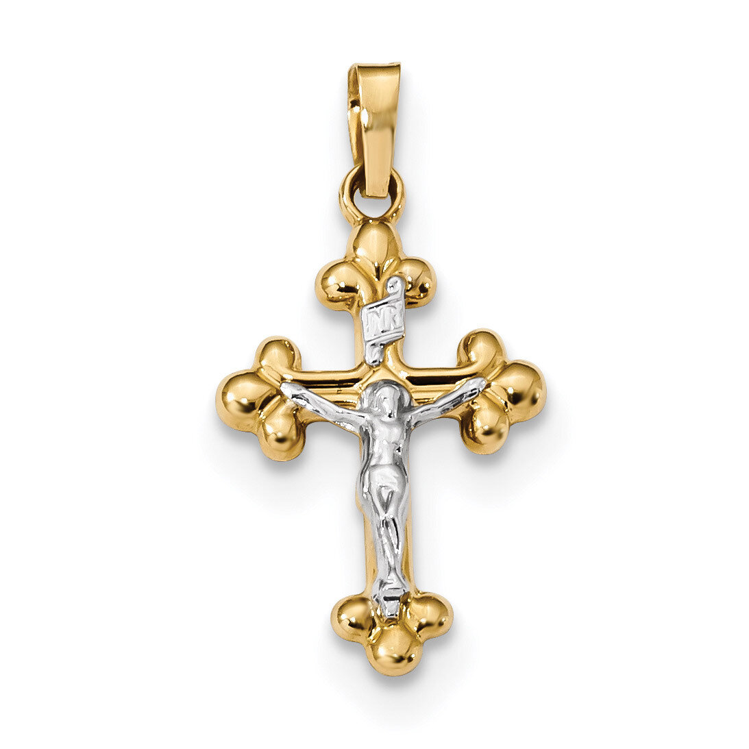 Polished Budded INRI Crucifix Pendant 14k Two-Tone Gold XR1633, MPN: XR1633, 883957323237