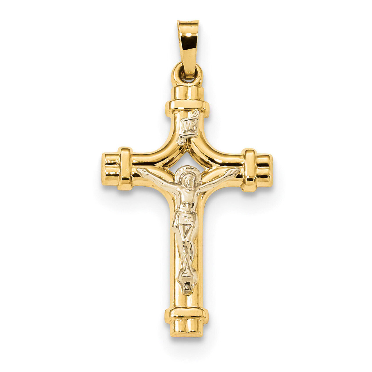 Polished INRI Crucifix Pendant 14k Two-Tone Gold XR1664