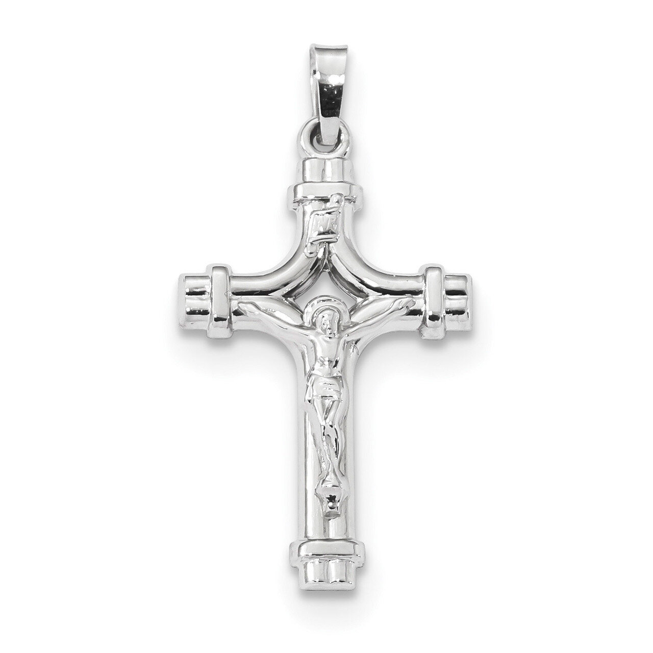 Polished INRI Crucifix Pendant 14k white Gold XR1665
