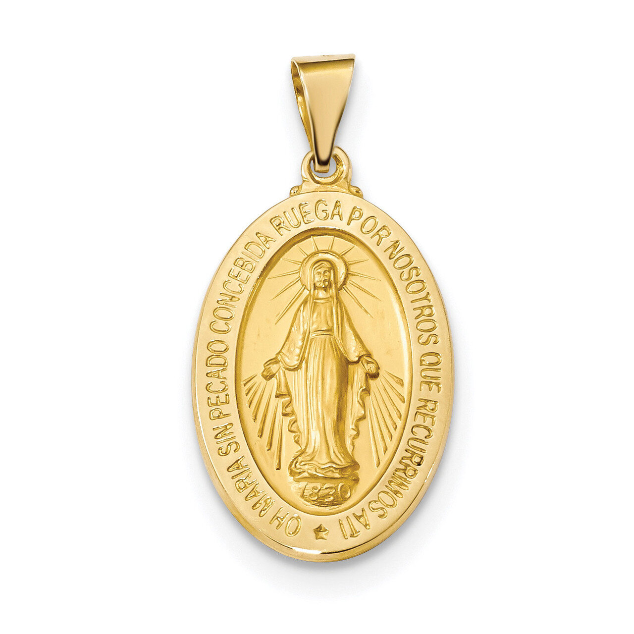 Satin Hollow Spanish Miraculous Medal Pendant 14k Gold Polished XR1672, MPN: XR1672, 883957873558