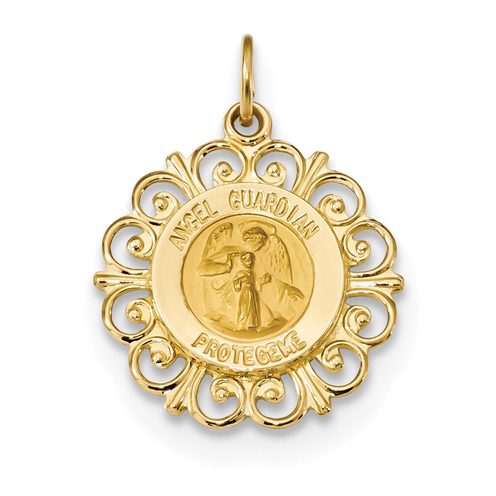 Satin Spanish Guardian Angel Medal Pendant 14k Gold Polished XR1676, MPN: XR1676, 886774013121