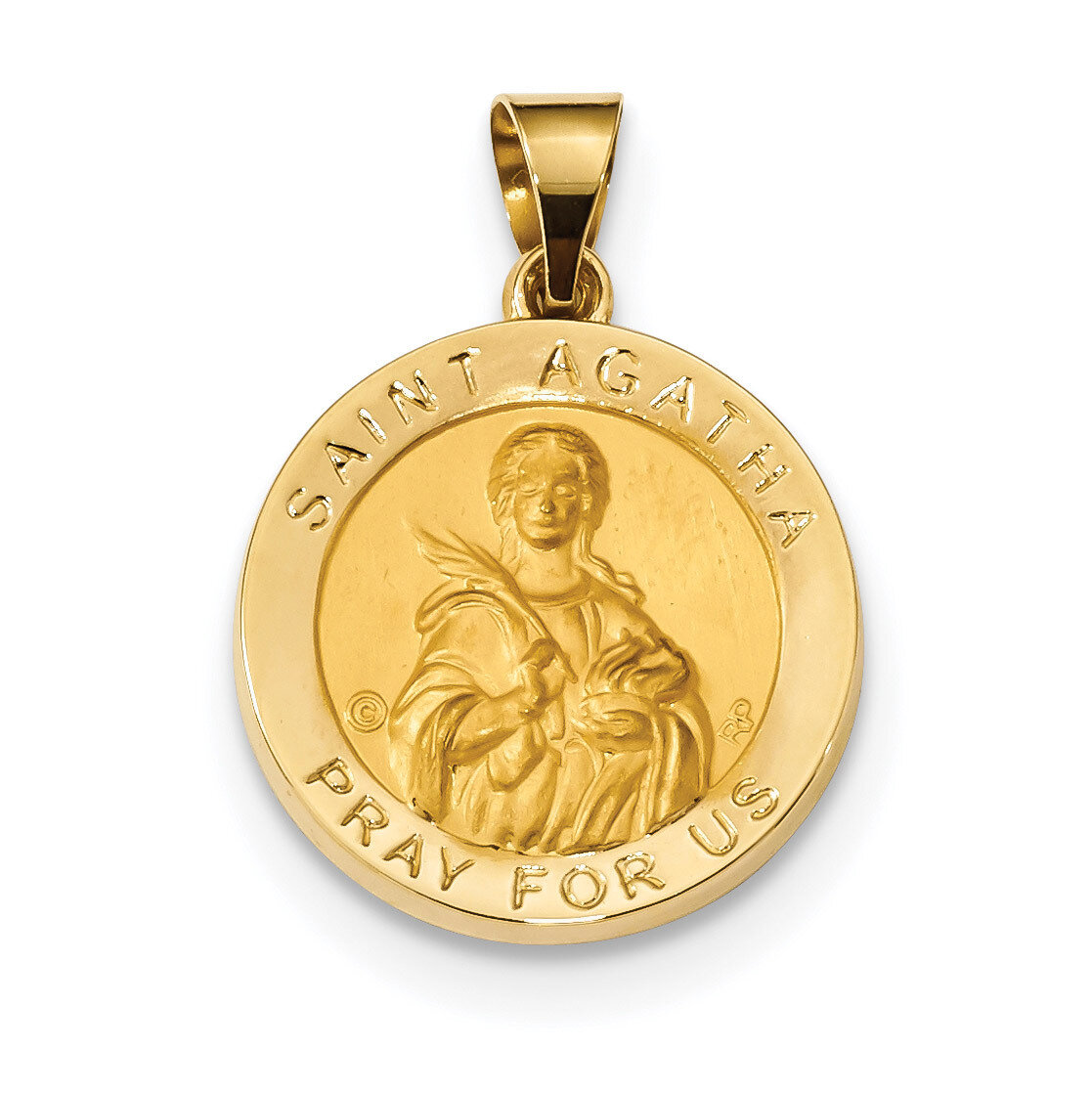 Satin Saint Agatha Hollow Medal Pendant 14k Gold Polished XR1677