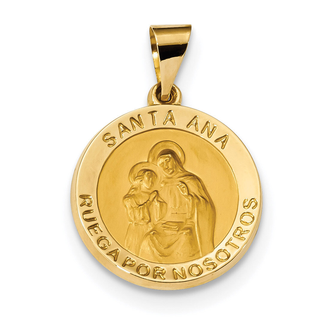 Satin Hollow Spanish Saint Anne Medal Pendant 14k Gold Polished XR1678