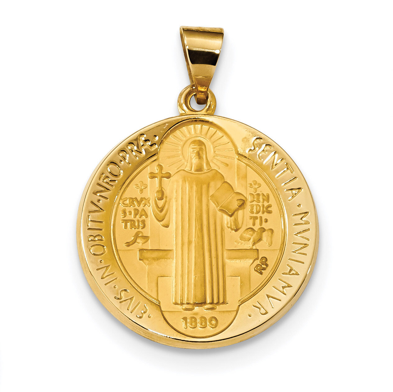 Satin Saint Benedict Reversible Hollow Medal 14k Gold Polished XR1680