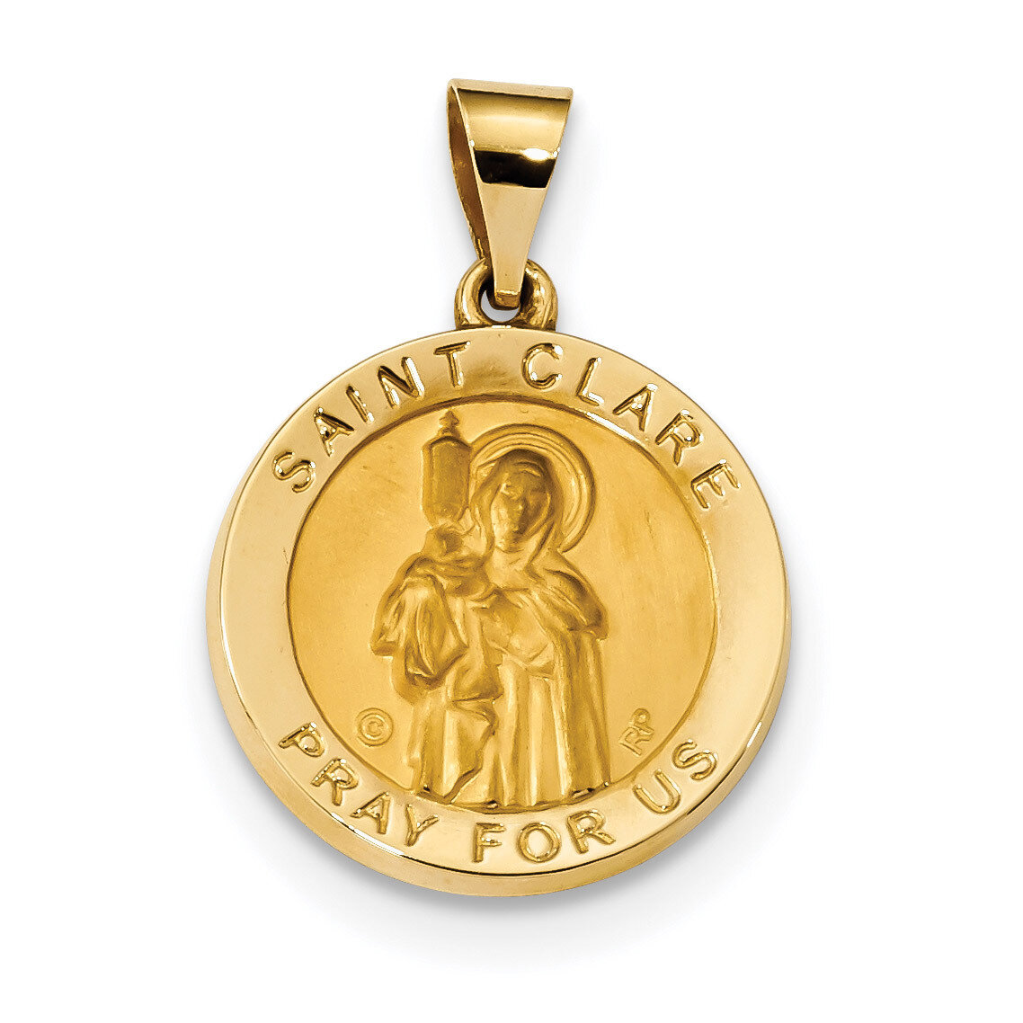 Satin Saint Clare Hollow Medal Pendant 14k Gold Polished XR1684, MPN: XR1684, 883957773469