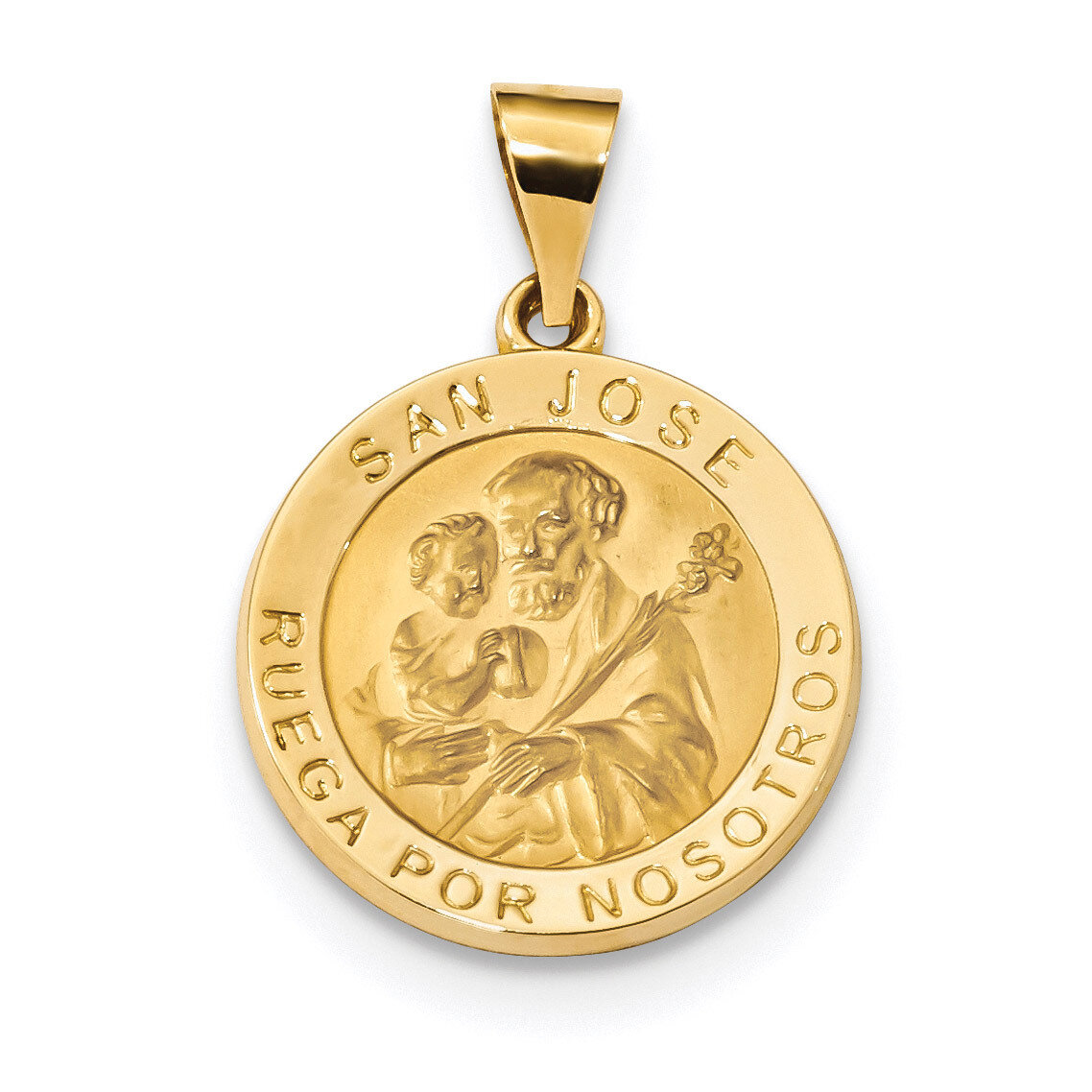 Satin Hollow Spanish Saint Joseph Medal Pendant 14k Gold Polished XR1689, MPN: XR1689, 883957731520