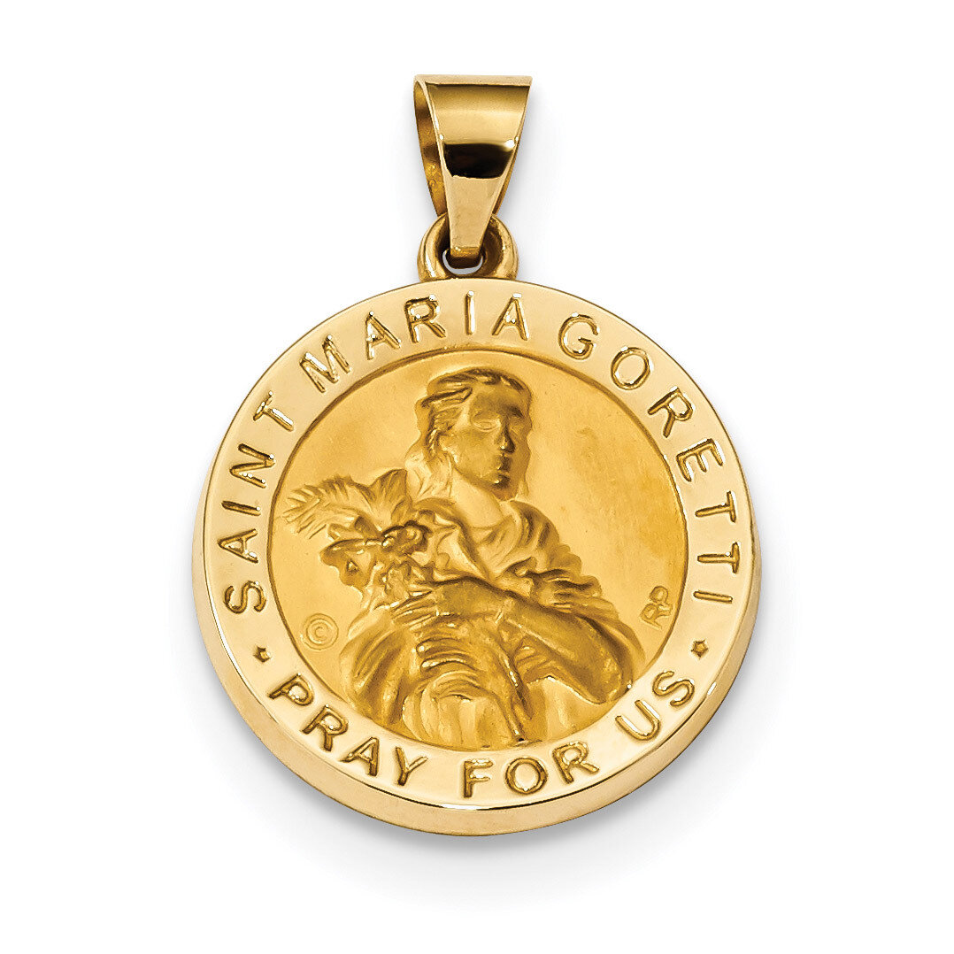 Satin Saint Maria Goretti Hollow Medal Pendant 14k Gold Polished XR1692