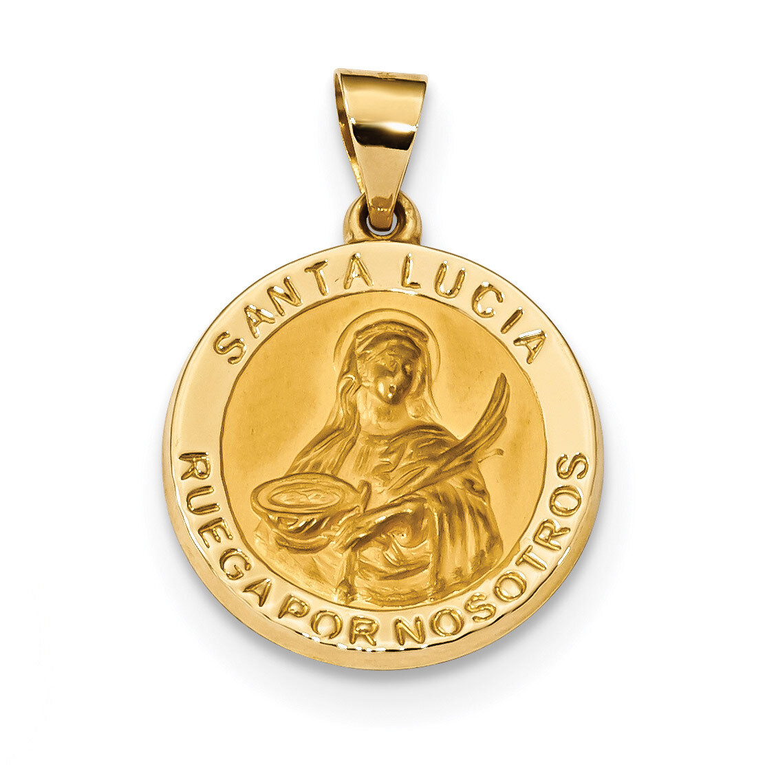 Satin Hollow Spanish Saint Lucy Medal Pendant 14k Gold Polished XR1693, MPN: XR1693, 883957600628