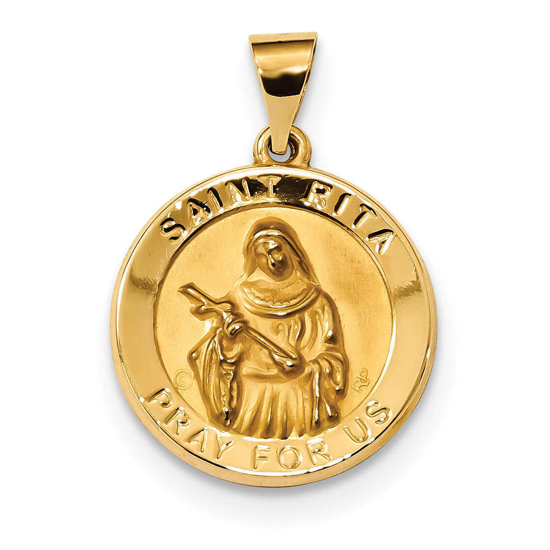 Satin Saint Rita Hollow Medal Pendant 14k Gold Polished XR1694, MPN: XR1694, 883957950440