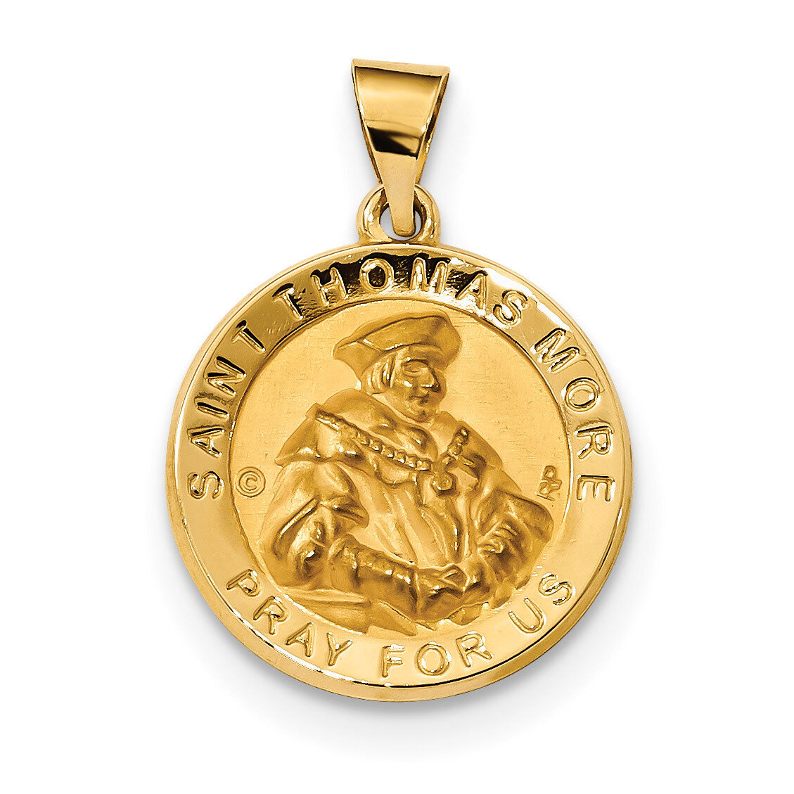 Satin Saint Thomas More Hollow Medal Pendant 14k Gold Polished XR1696, MPN: XR1696, 883957323282
