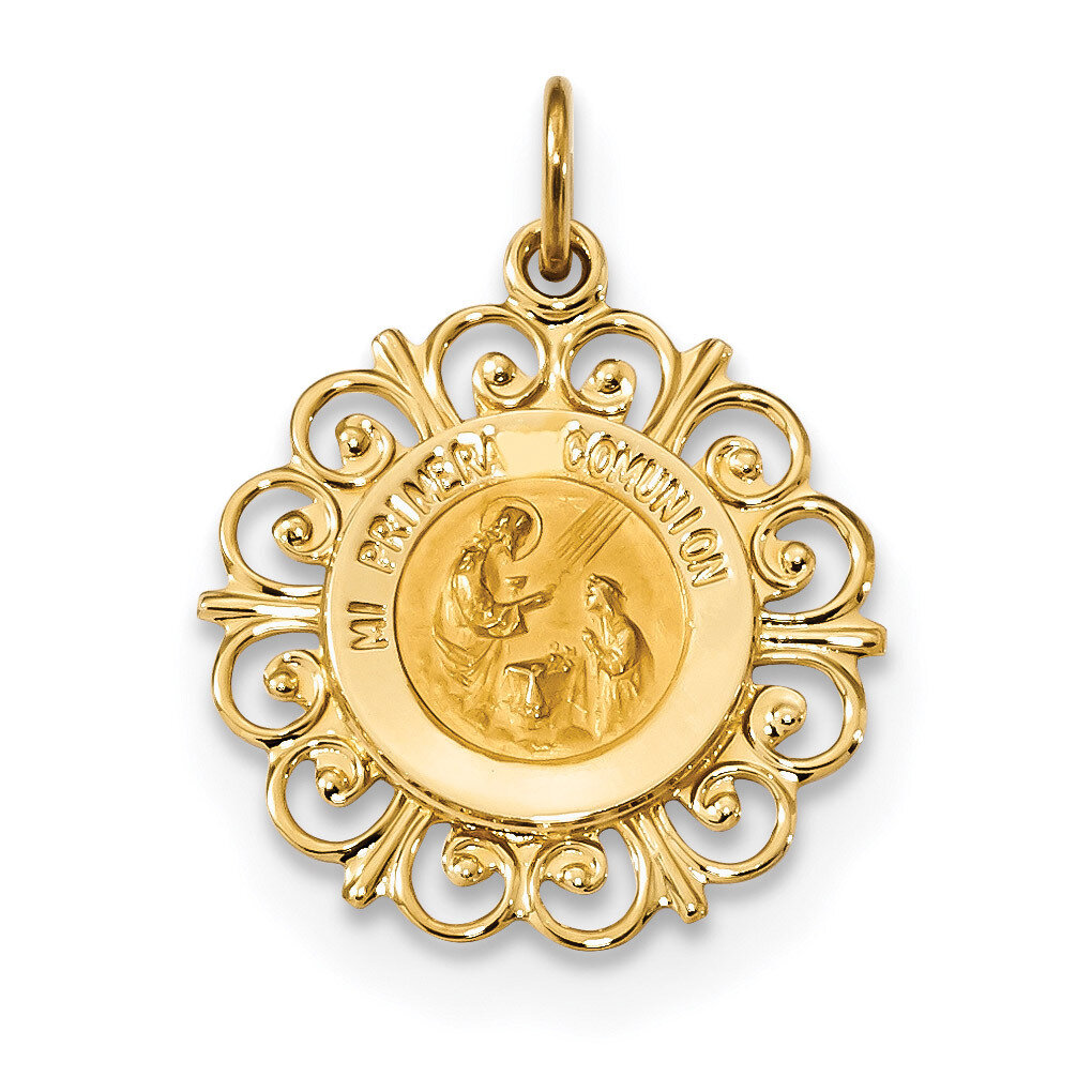 Satin Spanish 1st Communion Medal Pendant 14k Gold Polished XR1698