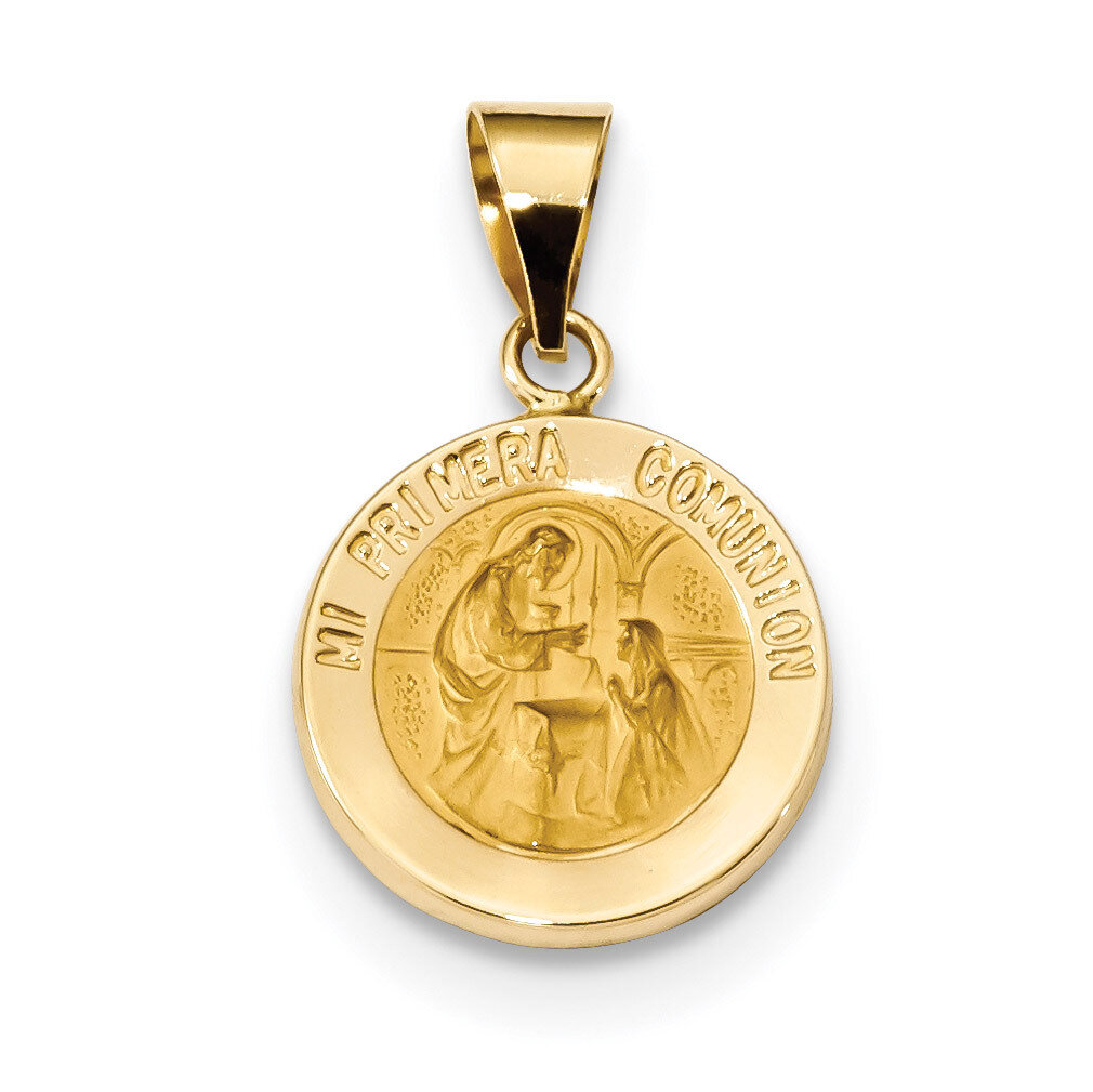Satin Spanish 1st Communion Medal Pendant 14k Gold Polished XR1699