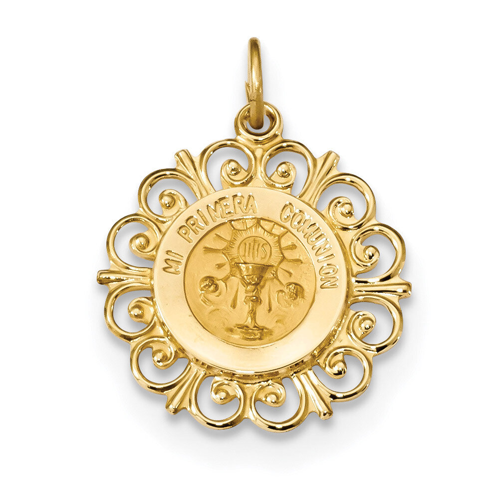 Satin Spanish Communion Cup Medal Pendant 14k Gold Polished XR1700