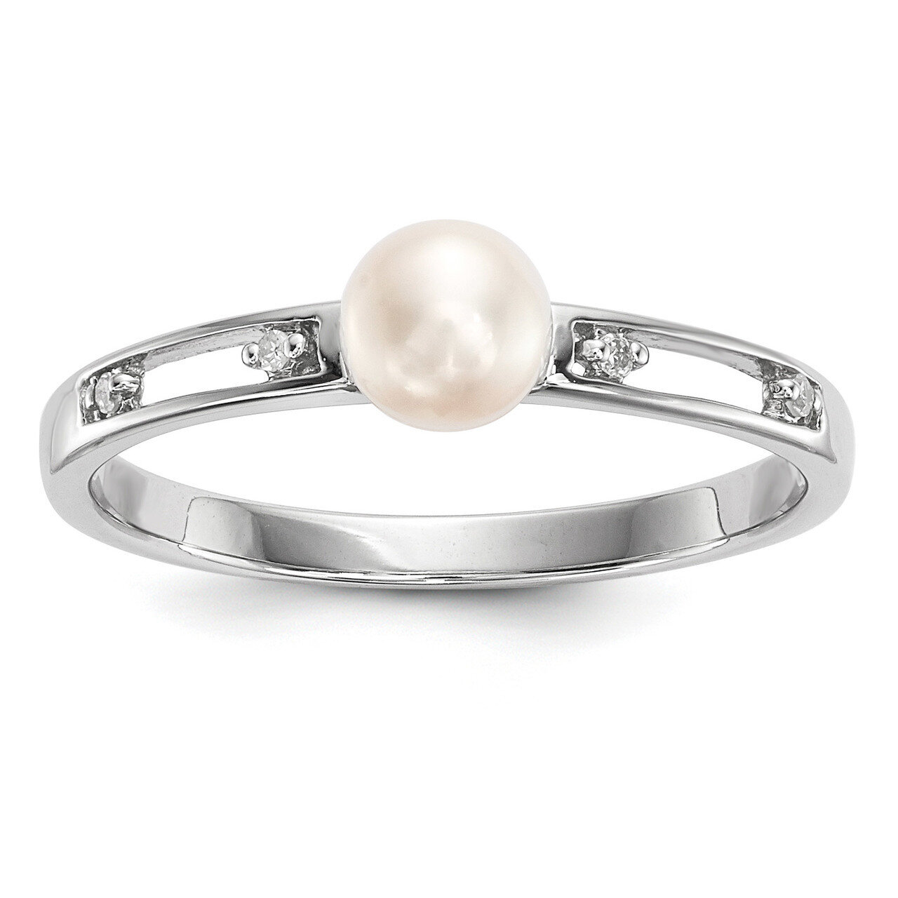 Freshwater Cultured Pearl & Diamond Ring 14k white Gold Y13790/PL