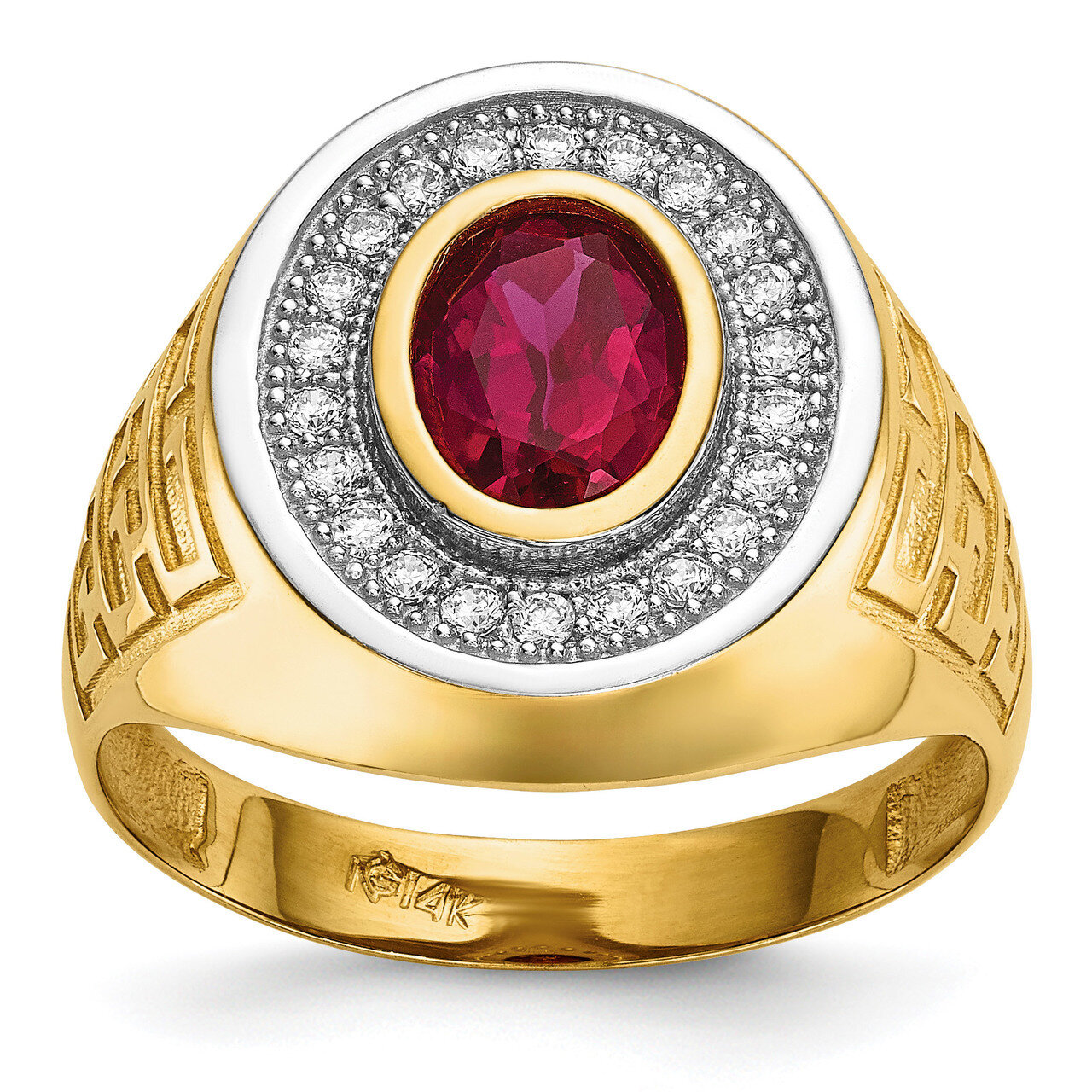 CZ Diamond &amp; Oval Red CZ Diamond Mens Ring 14k Gold &amp; Rhodium Y13804, MPN: Y13804, 191101248382