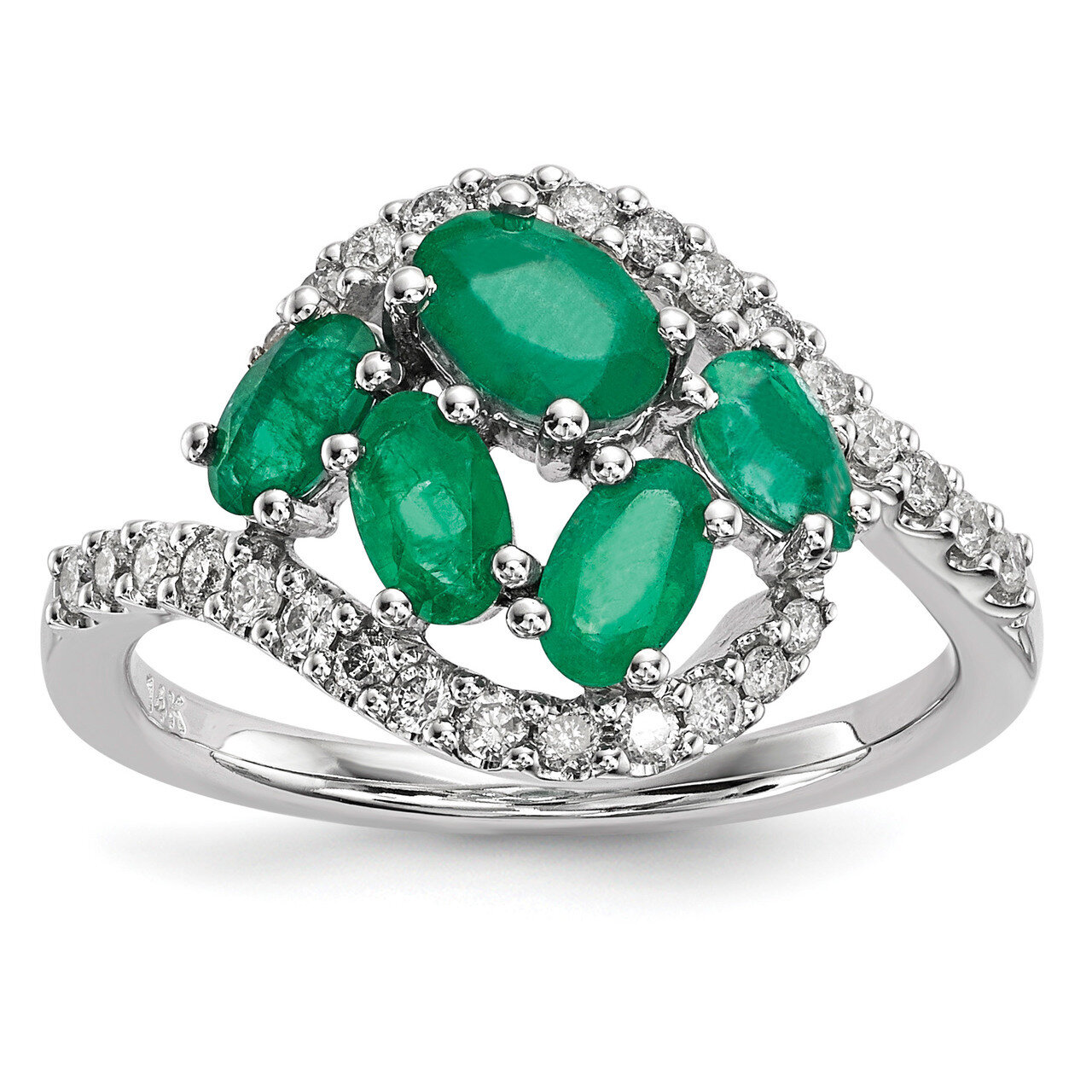 Diamond and Emerald Polished Ring 14k white Gold Y13886E/AA