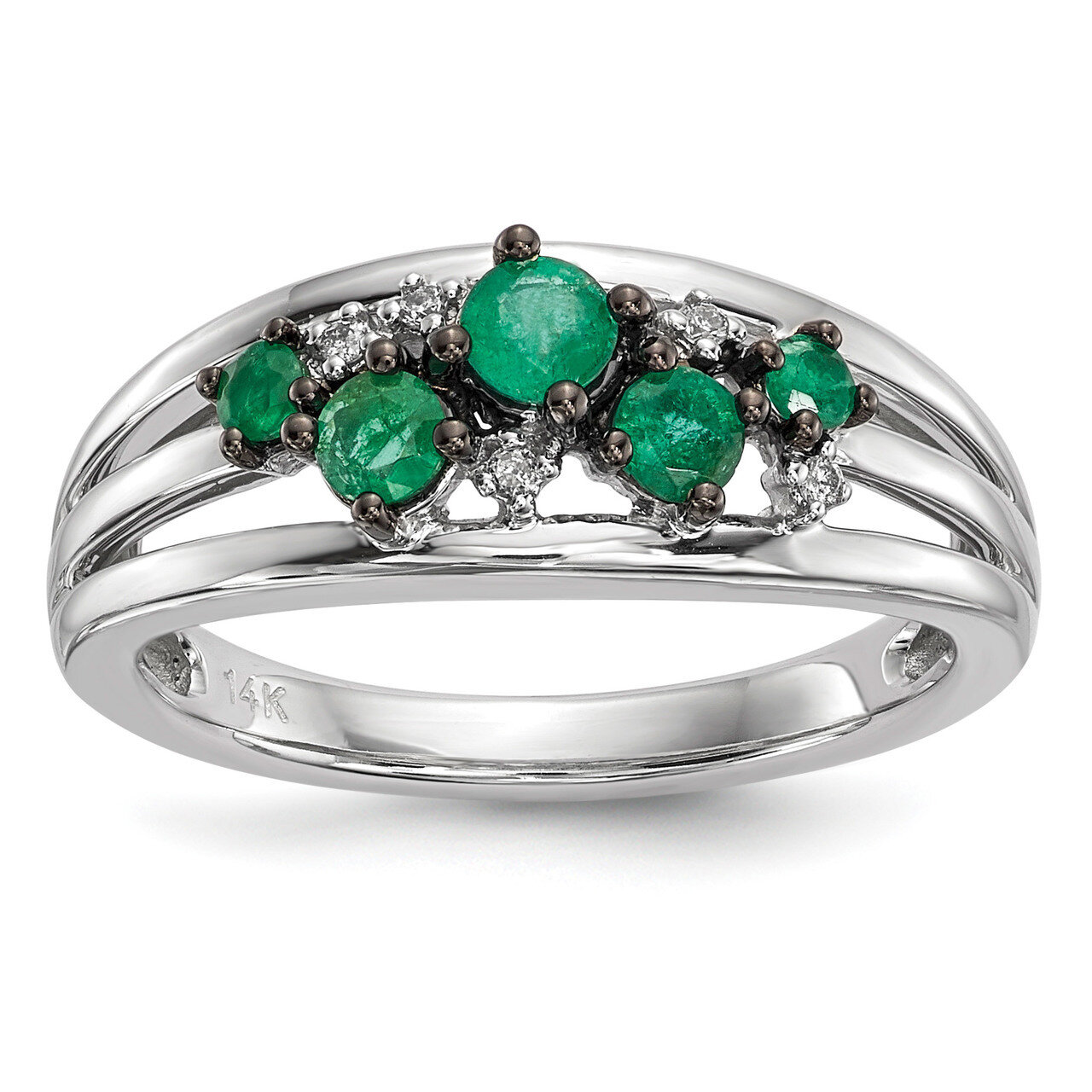 Diamond and Emerald Polished Ring 14k white Gold Y13890E/AA