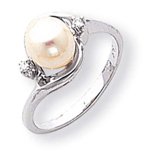 7mm Fresh Water Cultured Pearl Diamond Ring 14k white Gold Y1850PL/A