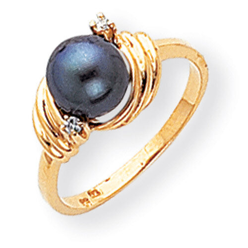7mm Black Fresh Water Cultured Pearl Diamond Ring 14k Gold Y1863BP/A, MPN: Y1863BP/A, 191101547874