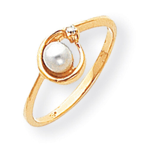 4mm Fresh Water Cultured Pearl Diamond Ring 14k Gold Y1890PL/A